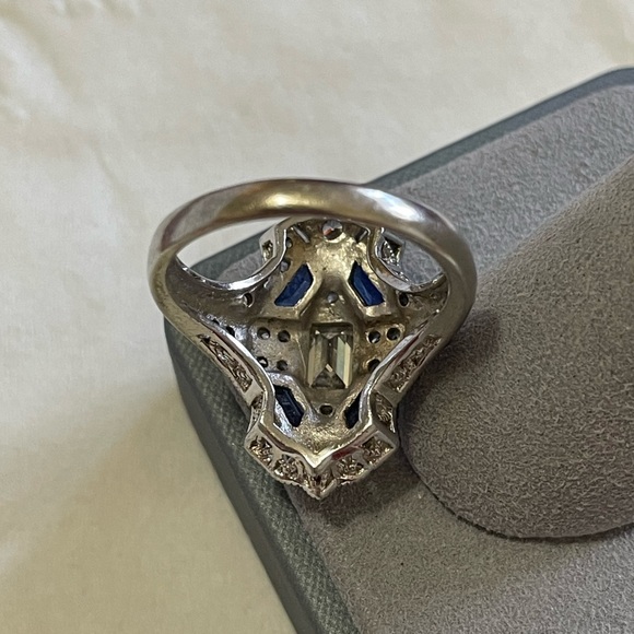 Ross Simons Art Deco 925 Sterling Silver Blue and Clear Cubic Zirconia 9.75 Ring - Picture 11 of 12